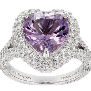 Judith Ripka Purple Amethyst Heart Ring Solid Sterling Silver 925 Sizes 9 or 10